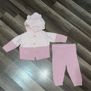 Rene Rofe Baby Blush Pink Knit Set with Bear Ears